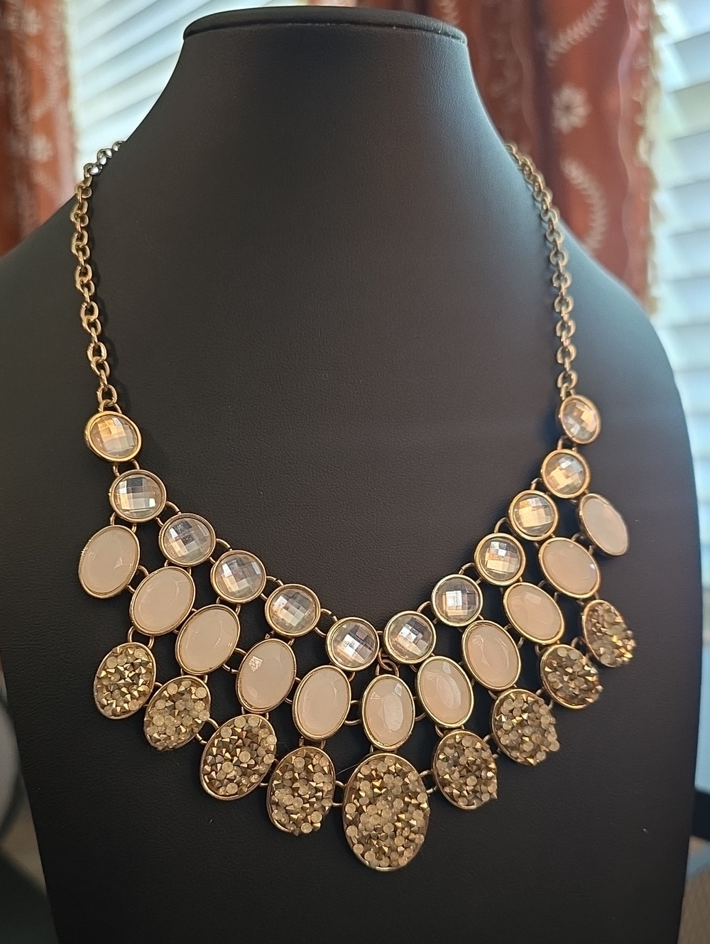 Gold-Tone Beige Statement Necklace